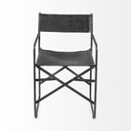 Direttore Black Genuine Leather Seat With Black Iron Frame Dining Chair - 19.7W x 21.7D x 33H