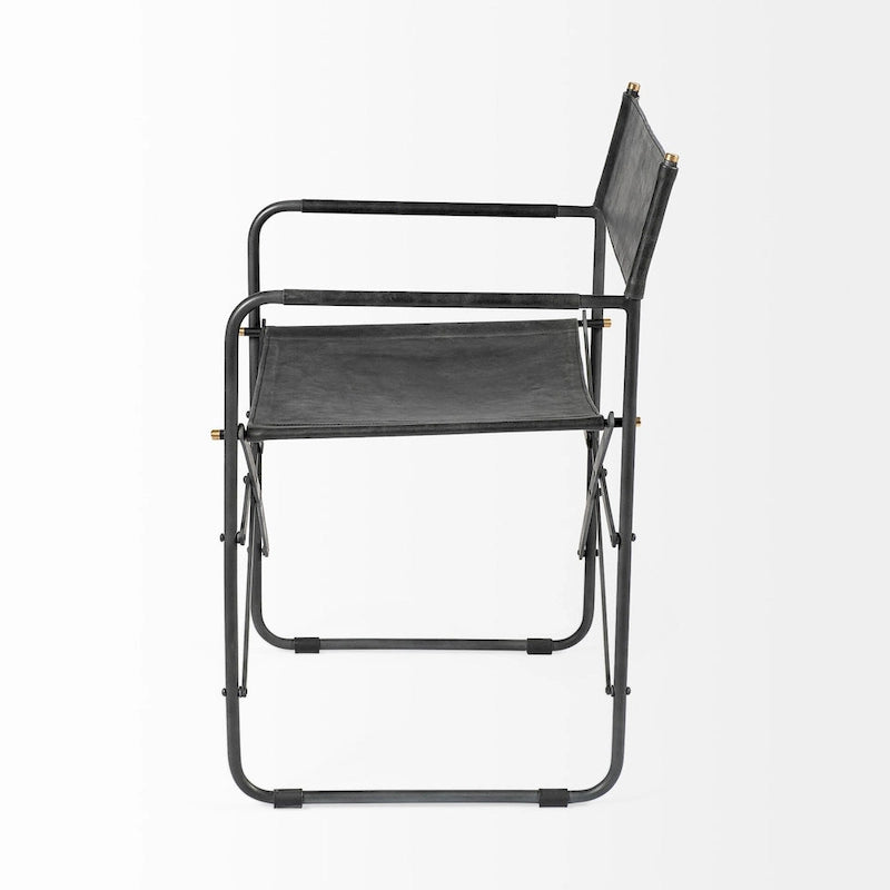 Direttore Black Genuine Leather Seat With Black Iron Frame Dining Chair - 19.7W x 21.7D x 33H