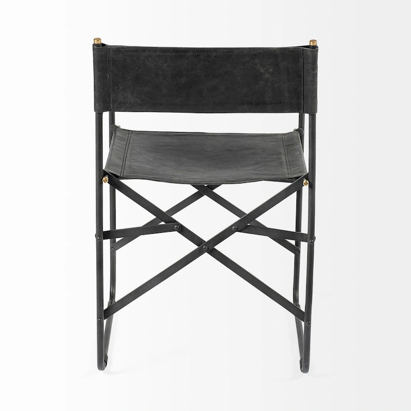 Direttore Black Genuine Leather Seat With Black Iron Frame Dining Chair - 19.7W x 21.7D x 33H
