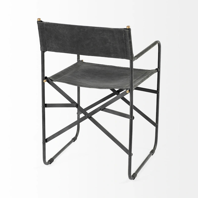 Direttore Black Genuine Leather Seat With Black Iron Frame Dining Chair - 19.7W x 21.7D x 33H