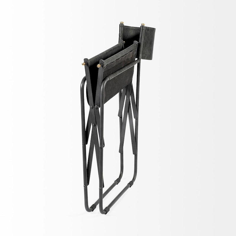 Direttore Black Genuine Leather Seat With Black Iron Frame Dining Chair - 19.7W x 21.7D x 33H