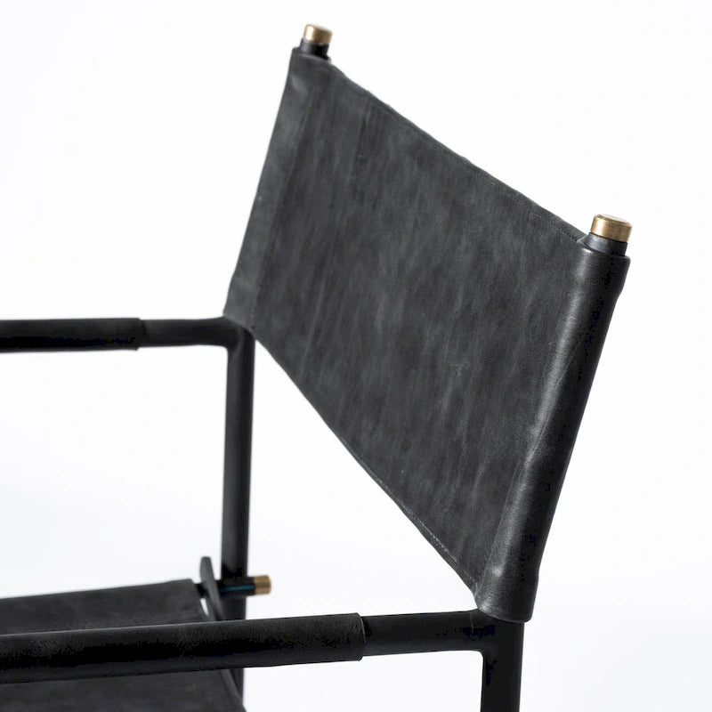 Direttore Black Genuine Leather Seat With Black Iron Frame Dining Chair - 19.7W x 21.7D x 33H