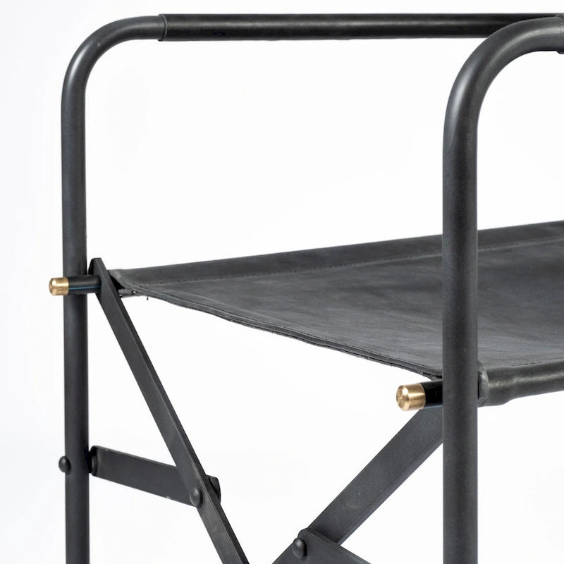 Direttore Black Genuine Leather Seat With Black Iron Frame Dining Chair - 19.7W x 21.7D x 33H