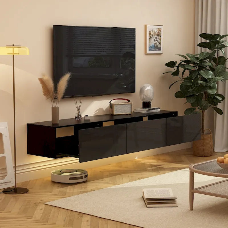 63 TV Stand Hanging TV Consoles Wall TV Cabinet with LED Entertain