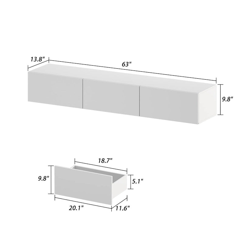 63 TV Stand Hanging TV Consoles Wall TV Cabinet with LED Entertain