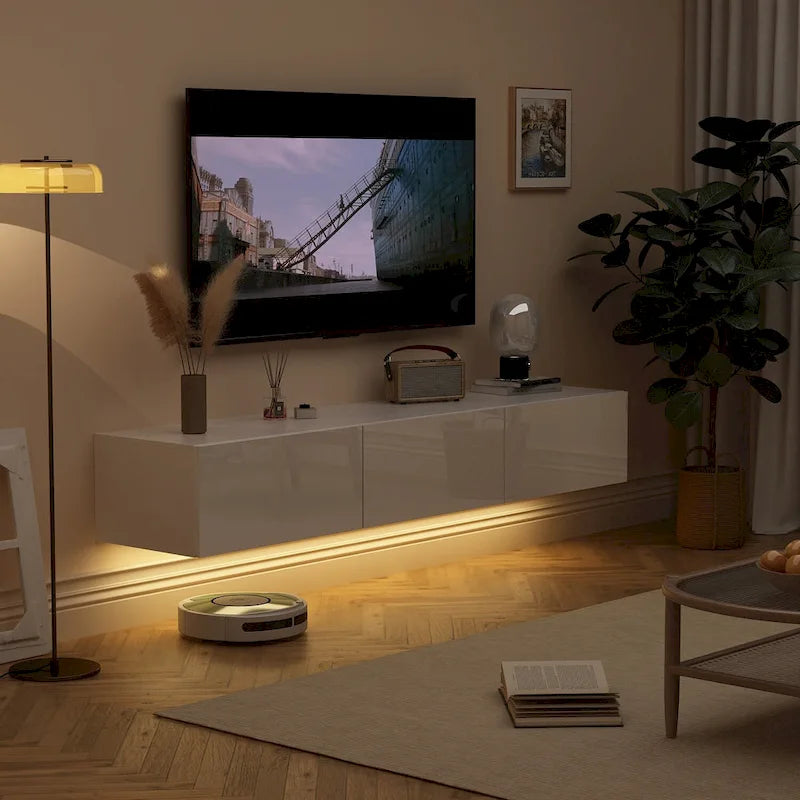 63 TV Stand Hanging TV Consoles Wall TV Cabinet with LED Entertain