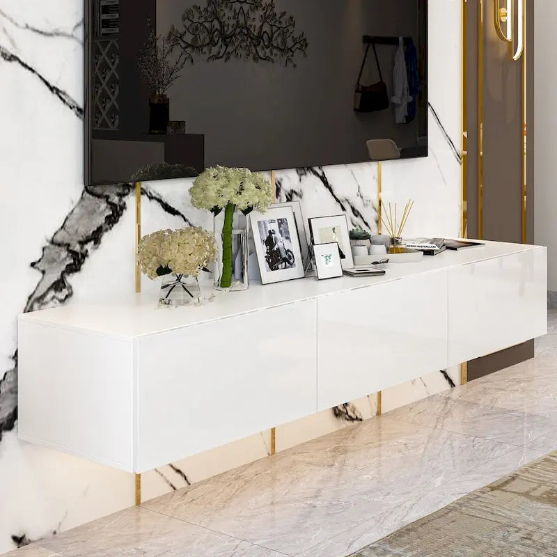 63 TV Stand Hanging TV Consoles Wall TV Cabinet with LED Entertain