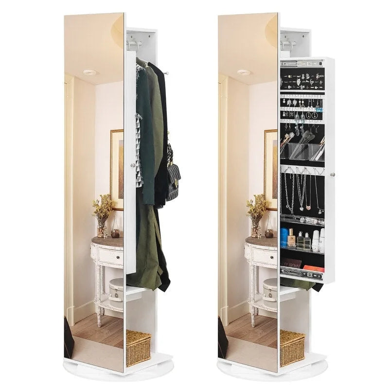 360 Full Length Mirror Jewelry Armoire with Hall Tree - N/A