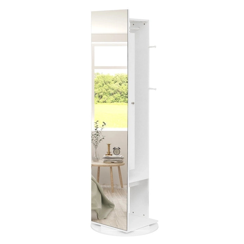 360 Full Length Mirror Jewelry Armoire with Hall Tree - N/A