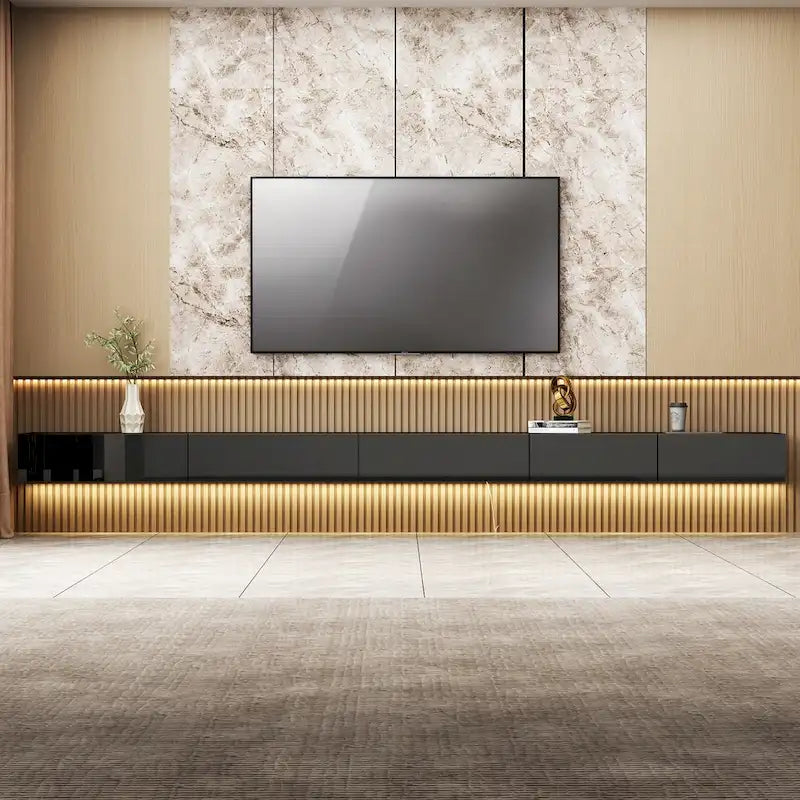 LED Floating TV Stand Entertainment Cabinet for Home and Office 2 PCS