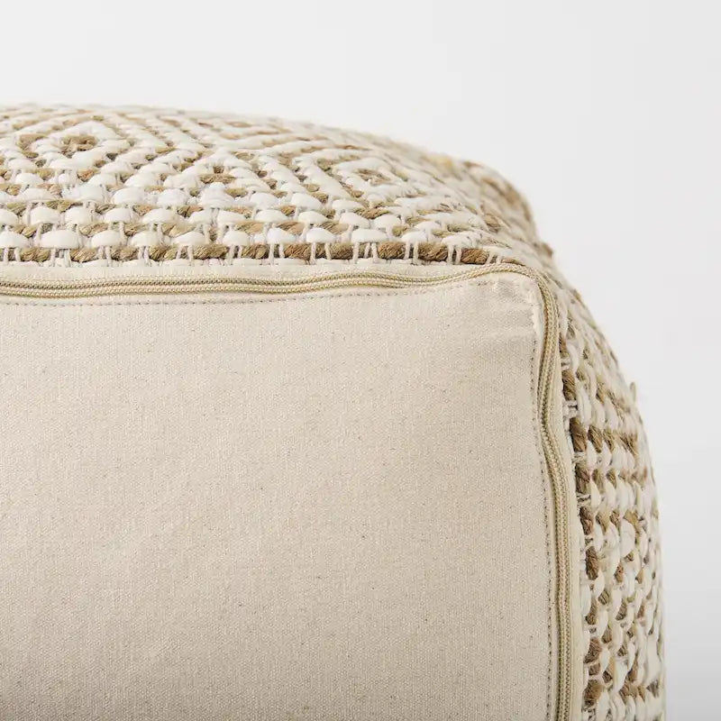Mercana Ekani Cream & Beige Cotton Square Pouf