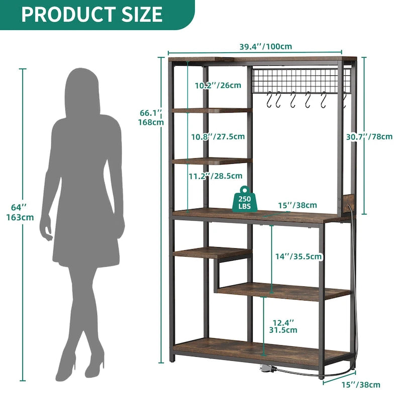 Moasis Kitchen Microwave Stand Bakers Rack Utility Storage Shelf with Power Outlet
