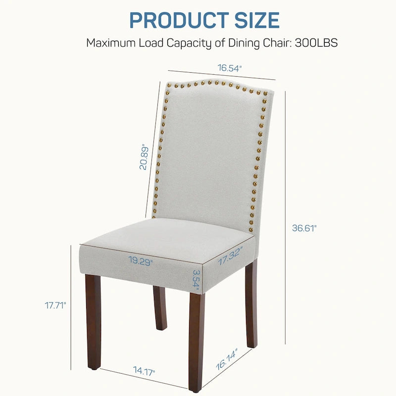 Dining Chairs Set of 2, Upholstered Dining Room Chairs Fabric Kitchen Chairs with Solid Wood Frame and Nailhead Trim