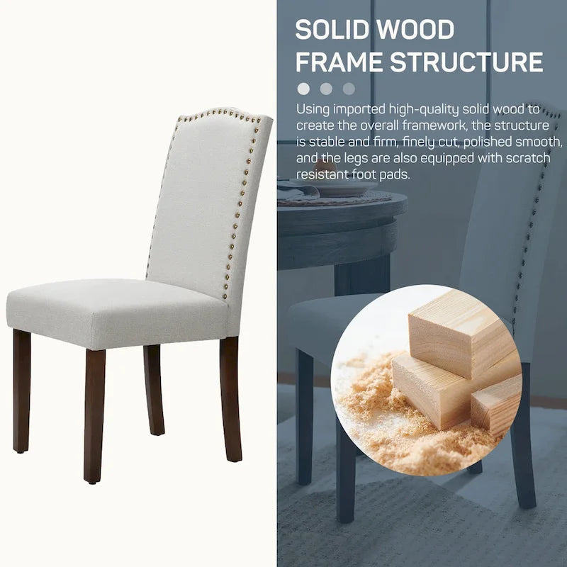 Dining Chairs Set of 2, Upholstered Dining Room Chairs Fabric Kitchen Chairs with Solid Wood Frame and Nailhead Trim