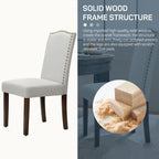 Dining Chairs Set of 2, Upholstered Dining Room Chairs Fabric Kitchen Chairs with Solid Wood Frame and Nailhead Trim