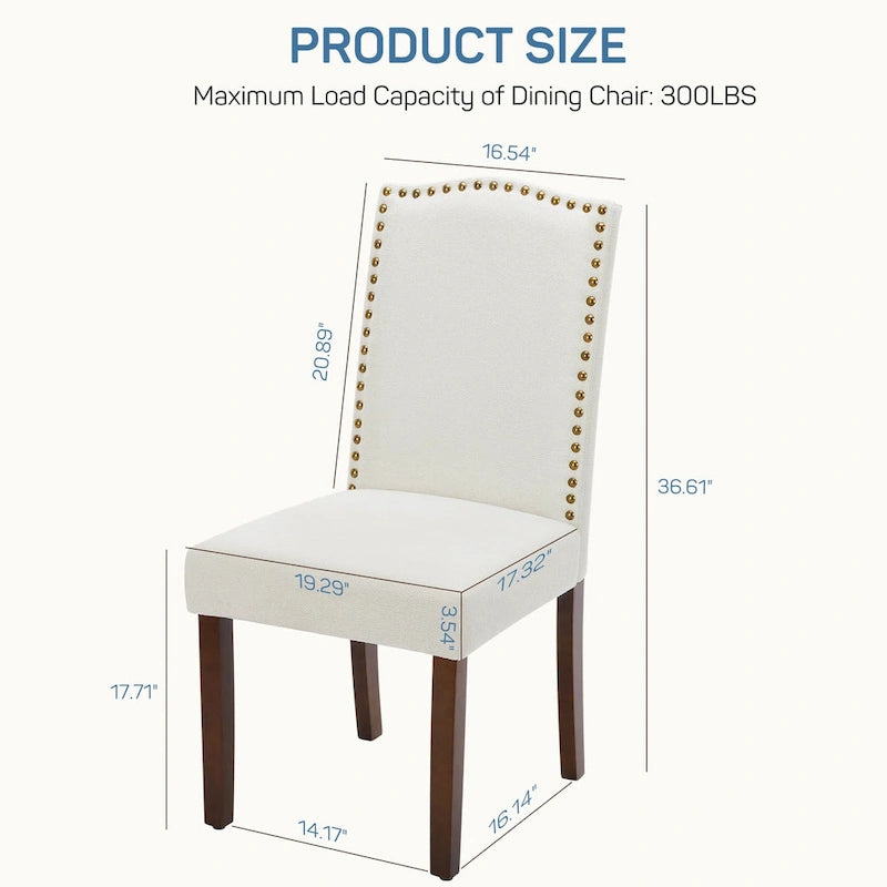 Dining Chairs Set of 2, Upholstered Dining Room Chairs Fabric Kitchen Chairs with Solid Wood Frame and Nailhead Trim