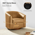 Althea Modern Genuine Leather Swivel Barrel Chair with Solid Wood Base Set of 2 By HULALA HOME