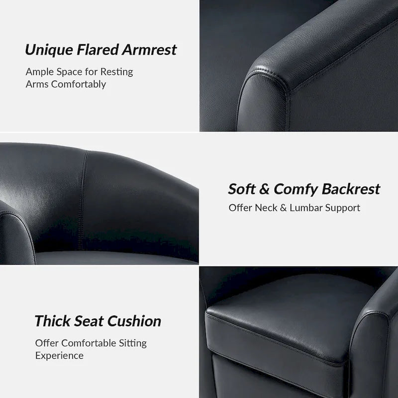 Althea Modern Genuine Leather Swivel Barrel Chair with Solid Wood Base Set of 2 By HULALA HOME