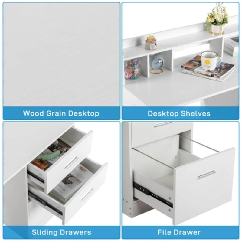 Three-drawers Wood Grain Particleboard Computer Desk