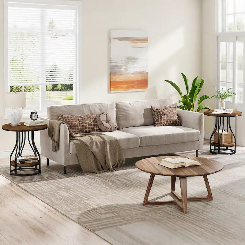 Round Side Table White Gold End Table 2-Tier End Table Modern Bedside Table Small Side Table with Storage for Living Room