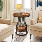 Round Side Table White Gold End Table 2-Tier End Table Modern Bedside Table Small Side Table with Storage for Living Room