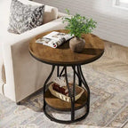 Round Side Table White Gold End Table 2-Tier End Table Modern Bedside Table Small Side Table with Storage for Living Room