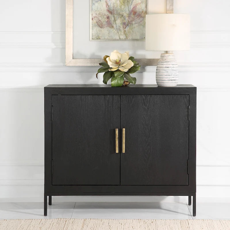 Dark Oak 2-Door Cabinet - 40.25" with Gold Pulls