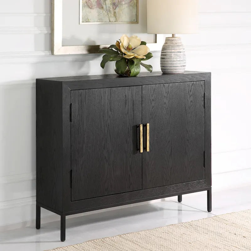 Dark Oak 2-Door Cabinet - 40.25" with Gold Pulls