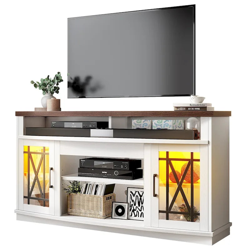 Moasis 59-inch Highboy 2-Door LED Lights TV Stand for TVs up to 70 Inches