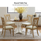 Felicia Farmhouse Natural Solid Wood Round Cross-buck Base Dining Table for 4 by HULALA HOME