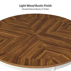 Felicia Farmhouse Natural Solid Wood Round Cross-buck Base Dining Table for 4 by HULALA HOME