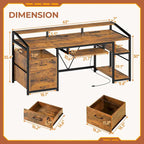 LED Computer Desk With Lock Drawers Keyboard Tray Power Outlet