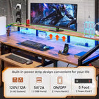 LED Computer Desk With Lock Drawers Keyboard Tray Power Outlet