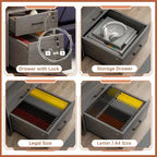 LED Computer Desk With Lock Drawers Keyboard Tray Power Outlet