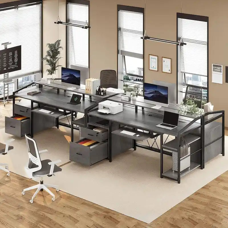 LED Computer Desk With Lock Drawers Keyboard Tray Power Outlet