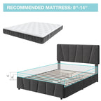 Transitional Upholstered Platform Bed Frame with Adjustable Headboard and 4 Storage Drawers