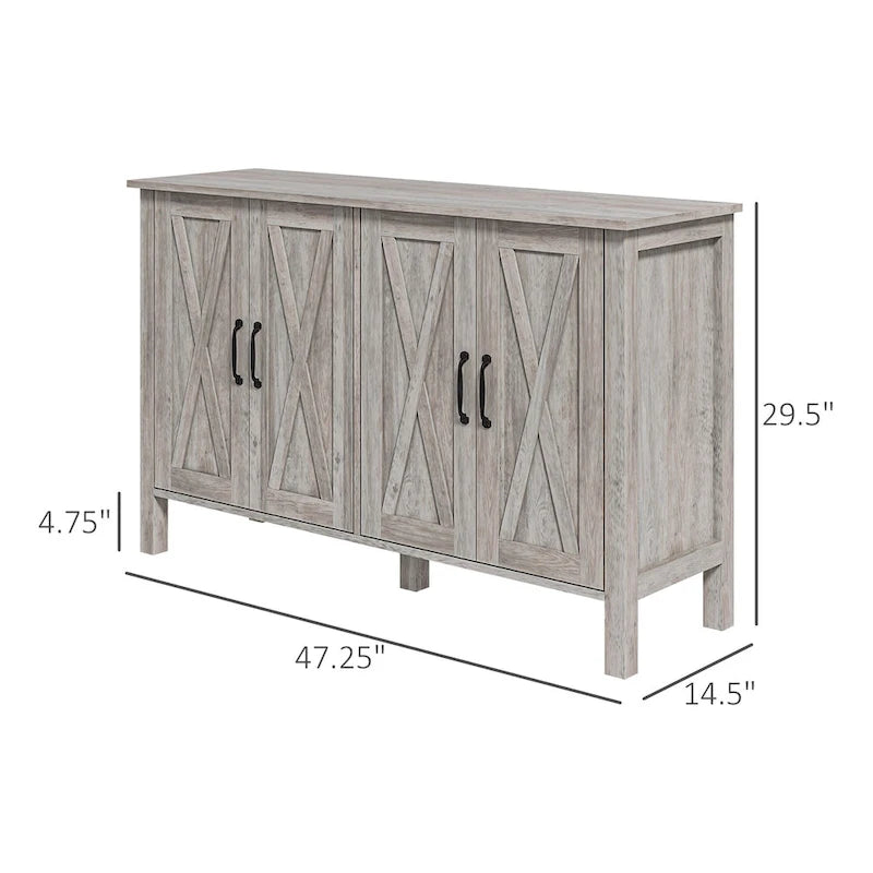 HOMCOM Buffet Cabinet, 47 Sideboard with 4 Barn Doors and 2 Adjustable Shelves, Farmhouse Coffee Bar Cabinet