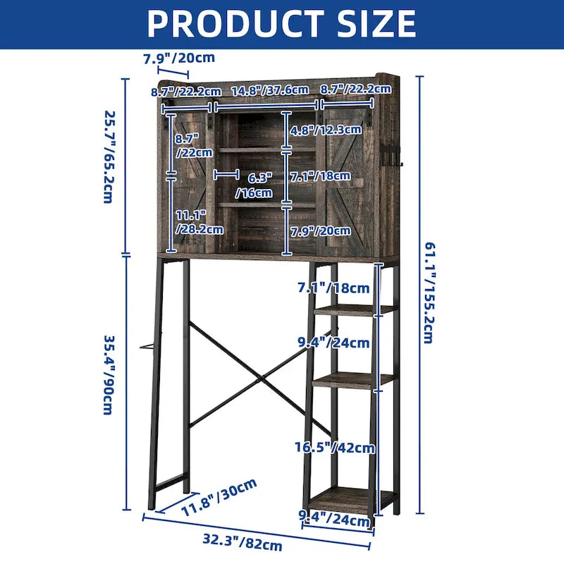 Moasis 61 Tall Over The Toilet Storage Cabinet Rack with Farmhouse Sliding Door and Metal Base