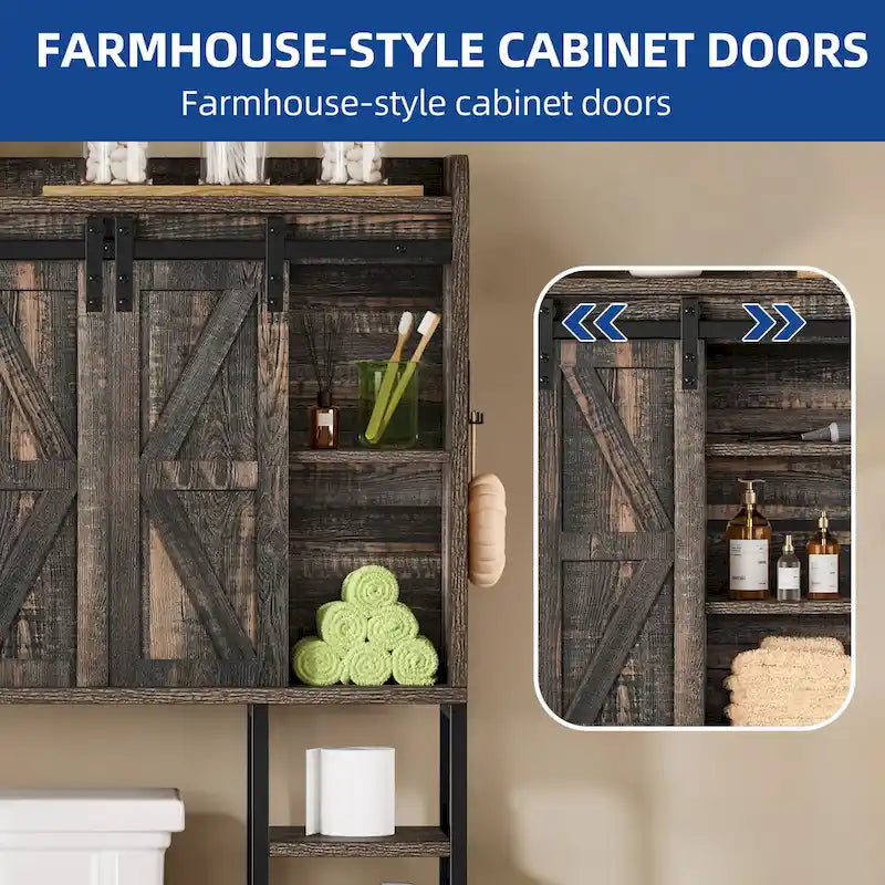Moasis 61 Tall Over The Toilet Storage Cabinet Rack with Farmhouse Sliding Door and Metal Base