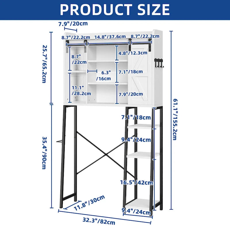 Moasis 61 Tall Over The Toilet Storage Cabinet Rack with Farmhouse Sliding Door and Metal Base