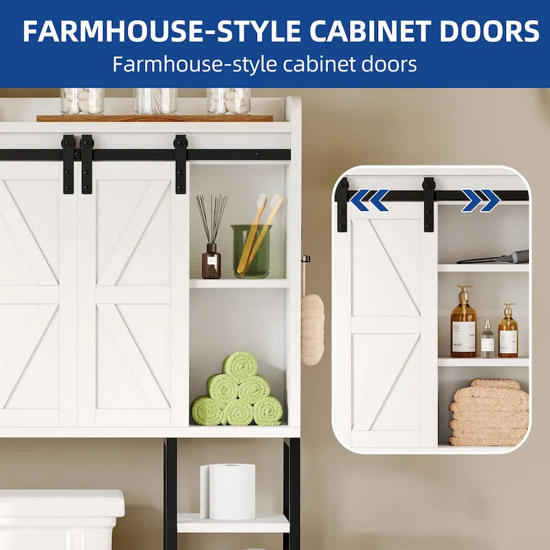 Moasis 61 Tall Over The Toilet Storage Cabinet Rack with Farmhouse Sliding Door and Metal Base