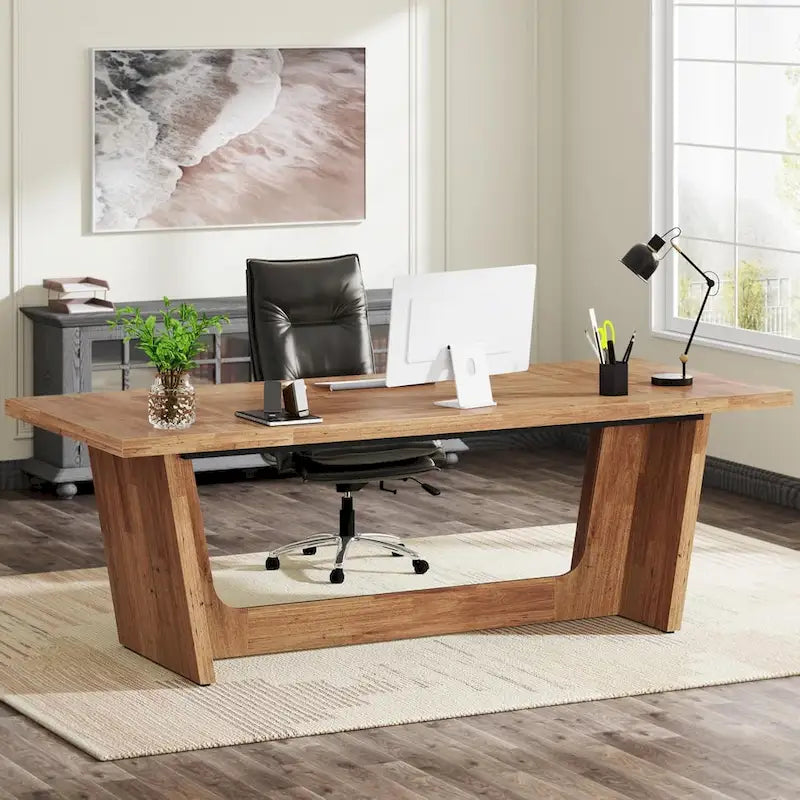 70.87-Inch Executive Desk, Wood Computer Desk for Home Office, Workstation Business Furniture