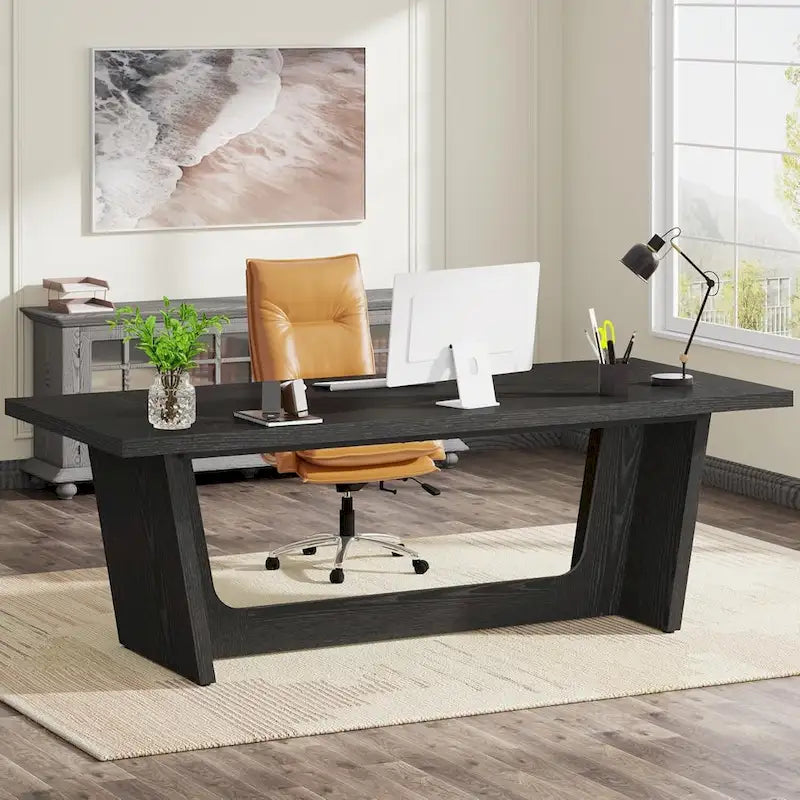 70.87-Inch Executive Desk, Wood Computer Desk for Home Office, Workstation Business Furniture