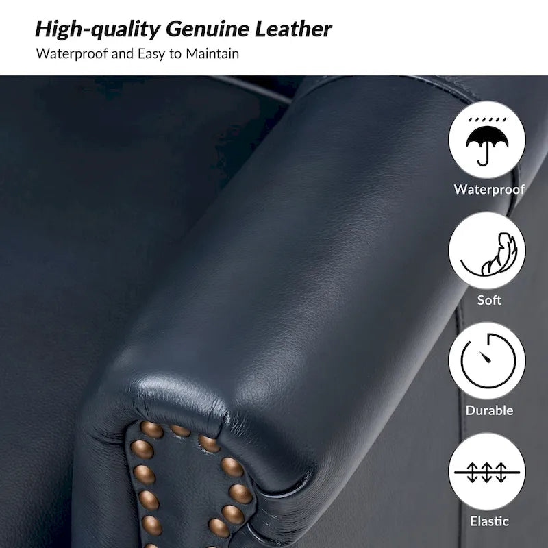 Gerhard Genuine Leather Armchair with Nailhead Trims and Removable Cushion Set of 2 by HULALA HOME