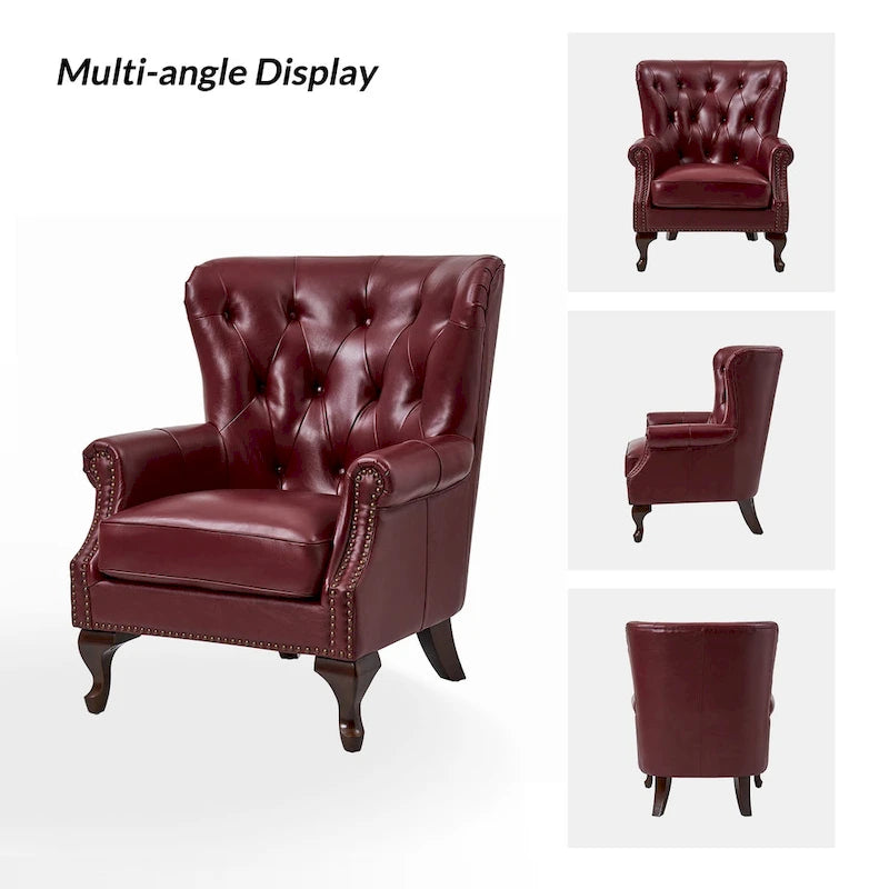 Gerhard Genuine Leather Armchair with Nailhead Trims and Removable Cushion Set of 2 by HULALA HOME