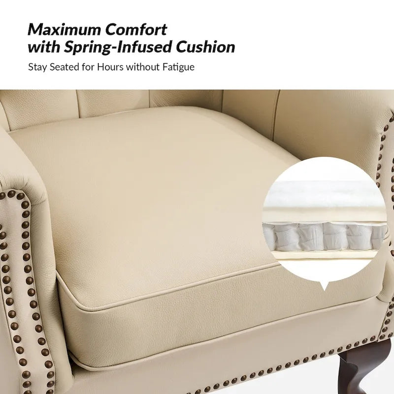 Gerhard Genuine Leather Armchair with Nailhead Trims and Removable Cushion Set of 2 by HULALA HOME