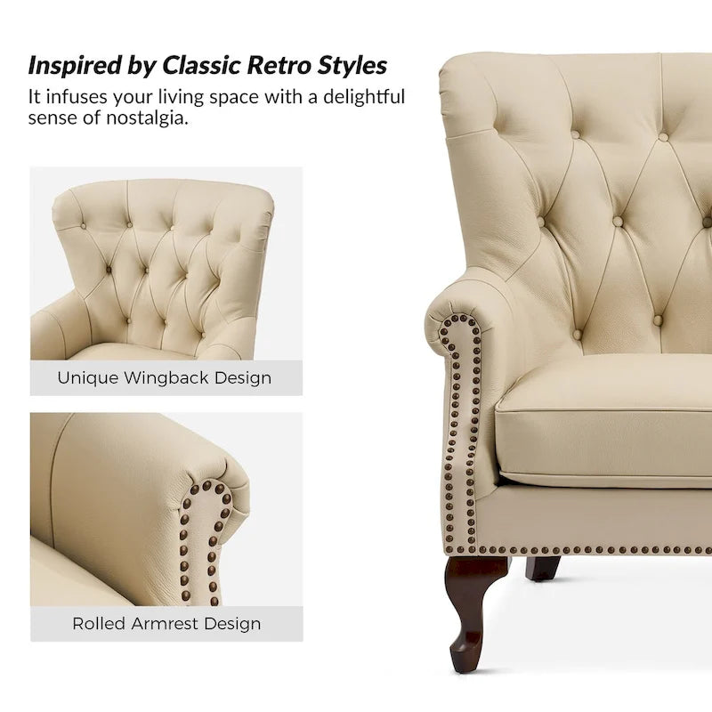 Gerhard Genuine Leather Armchair with Nailhead Trims and Removable Cushion Set of 2 by HULALA HOME