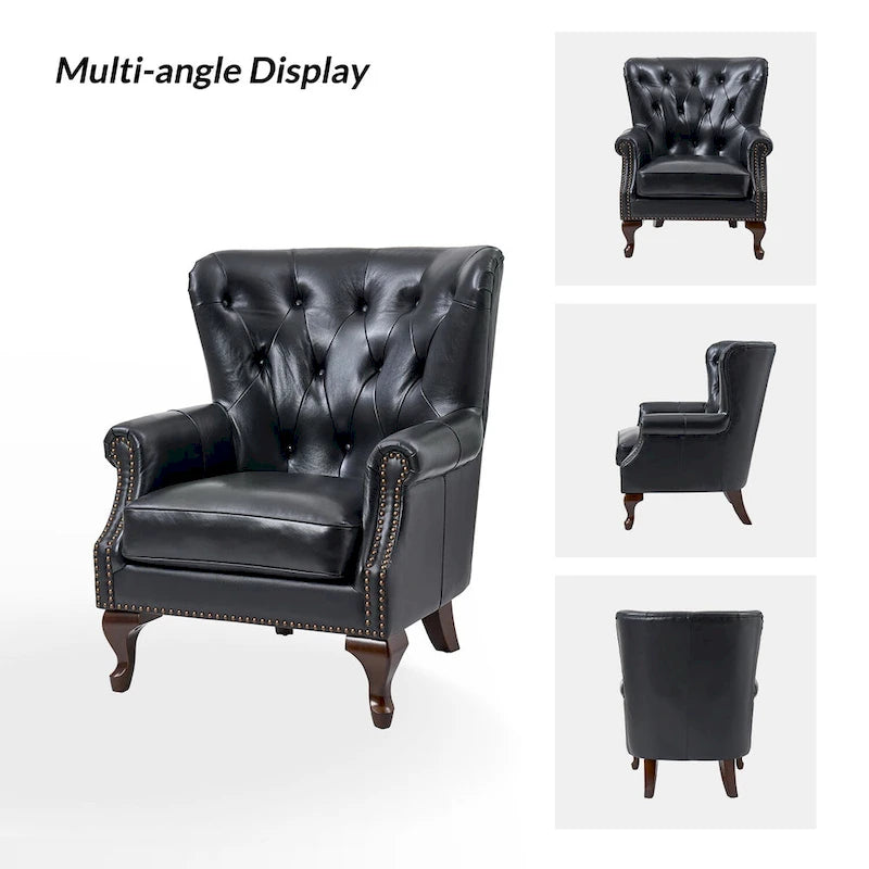 Gerhard Genuine Leather Armchair with Nailhead Trims and Removable Cushion Set of 2 by HULALA HOME