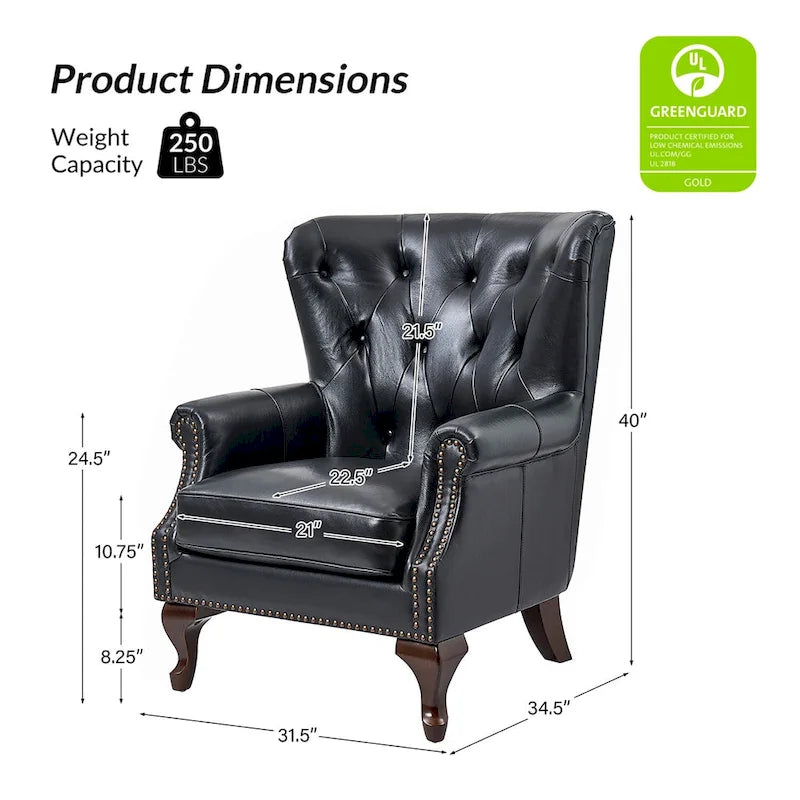 Gerhard Genuine Leather Armchair with Nailhead Trims and Removable Cushion Set of 2 by HULALA HOME