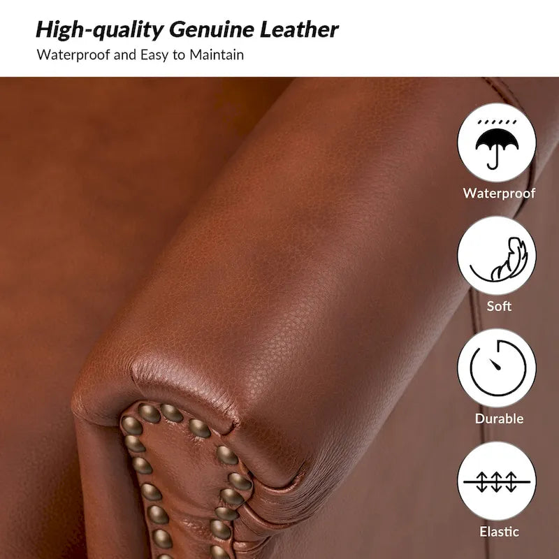 Gerhard Genuine Leather Armchair with Nailhead Trims and Removable Cushion Set of 2 by HULALA HOME
